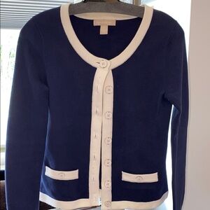 Women's Navy and White Cardigan Sweater